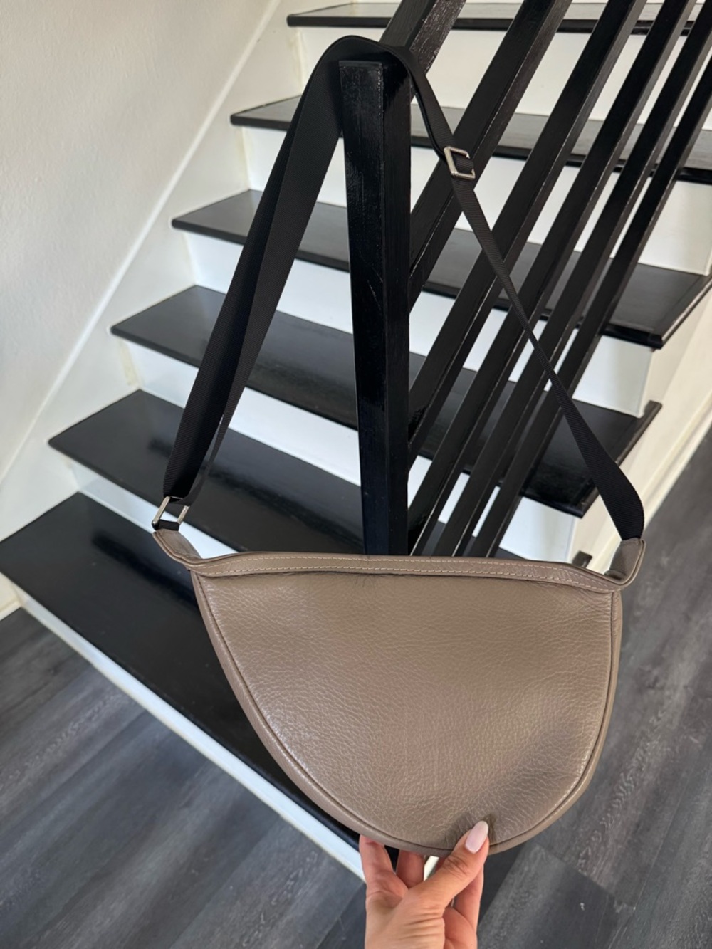 Italian 💯 leather Taupe Half-Moon Crossbody Bag with Adjustable Strap